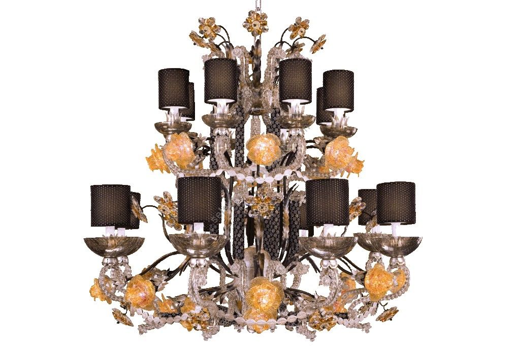 Mechini / Chandeliers / Amber with Bohemian Strass & Murano Glass & Clear Pearl Banding L277/16