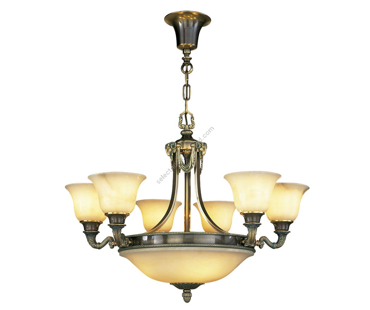 Mariner / Decorative Bronze Chandelier, With Alabaster Dome and Shades / 18696