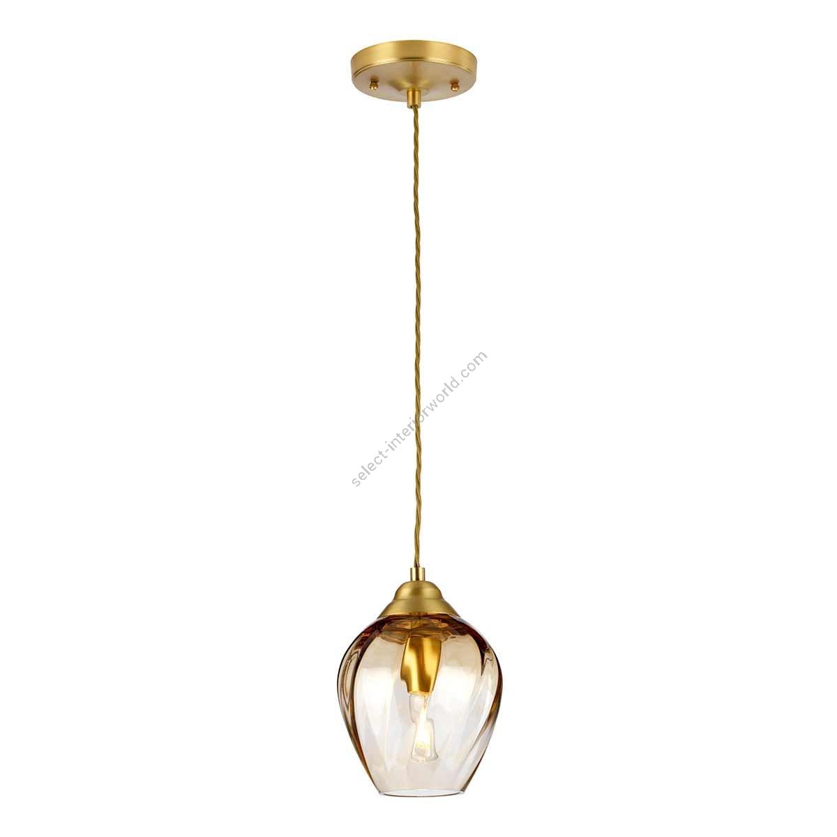 Elstead Lighting / Pendant Lights / Tiber Brushed Brass & Amber Glass