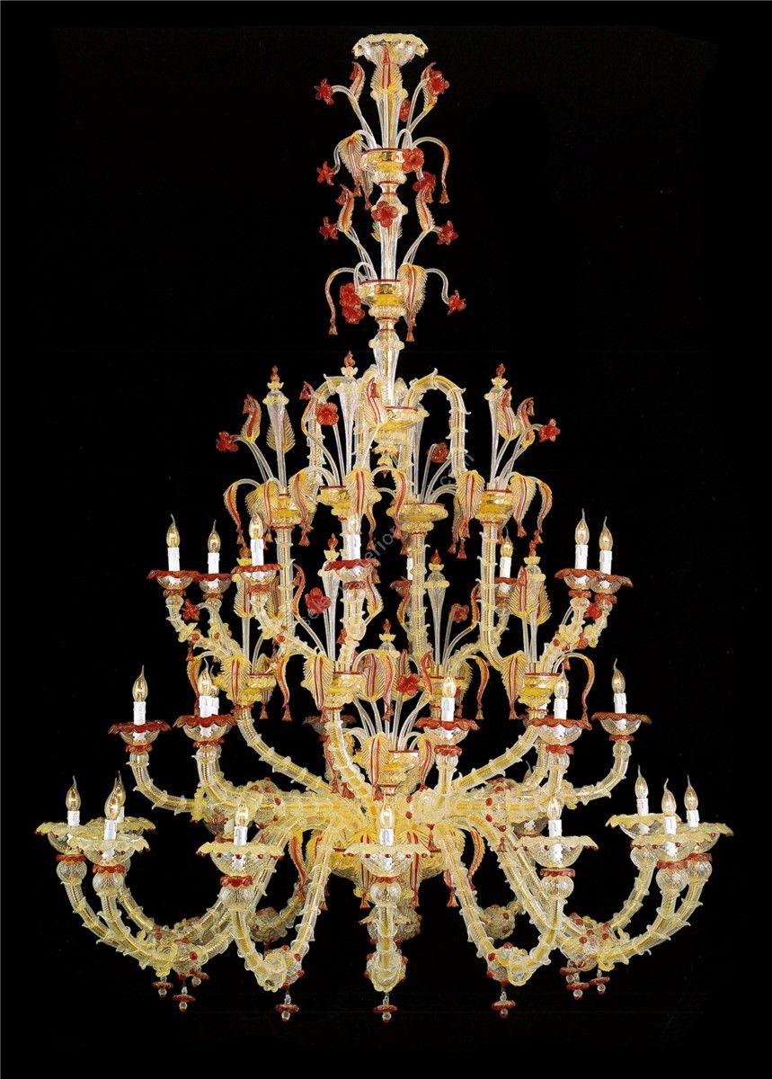 Italian Luxury Lighting / Chandeliers / Venetian Glass Gold And Red 20-Light V6003 020