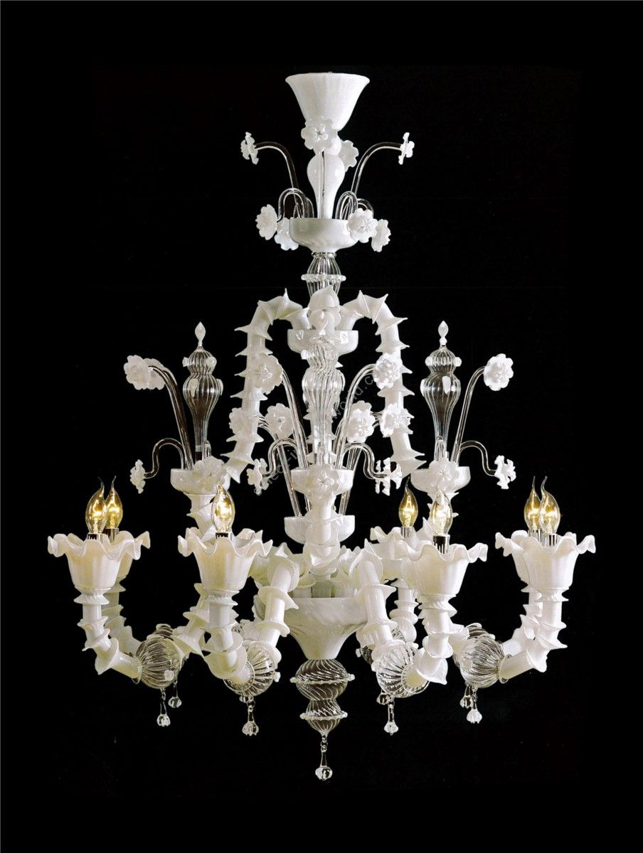 Italian Luxury Lighting / Chandeliers / Venetian Glass White 8-Light V7626 008