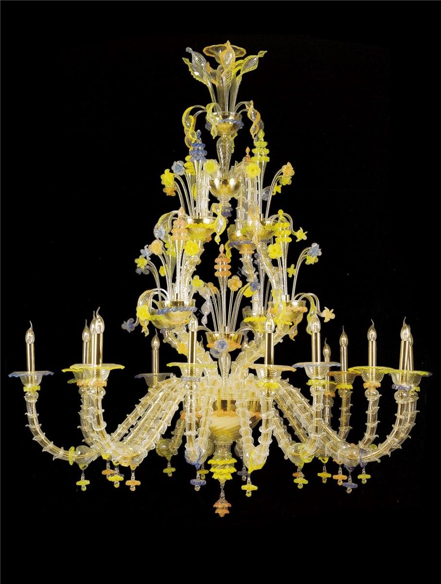 Italian Luxury Lighting / Chandeliers / Venetian Glass Yellow 16-Light V7869 016