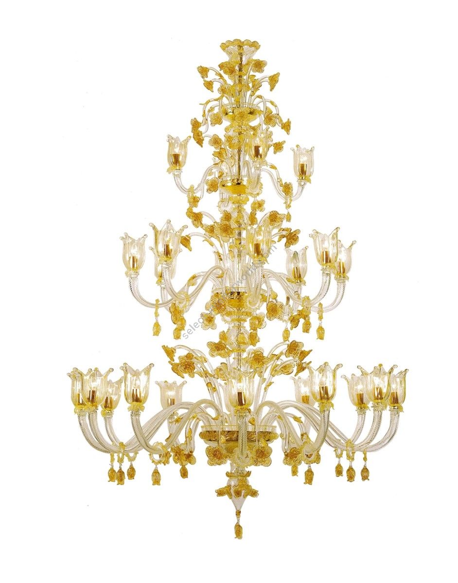 Italian Luxury Lighting / Chandeliers / Venetian Glass Gold and White 24-Light V7932 024