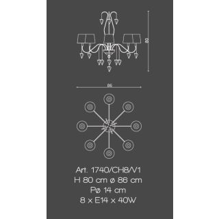 Il Paralume Marina / Chandelier 8 Lights In Brass / 1740/CH8/V1