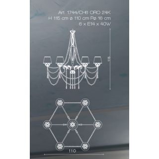 Il Paralume Marina / Chandelier / 1744/CH6 ORO 24K