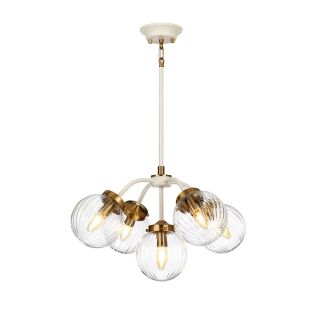 Elstead Lighting / Pendant Lights / Cosmos 5 Light Pendant - Cream Painted and Aged Brass
