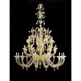 Italian Luxury Lighting / Chandeliers / Venetian Glass White And Gold 28-Light V8045 028