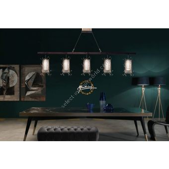Mechini / Chandeliers / Clear Bohemian Crystal and Lamp Shades L-Grid/5 Line
