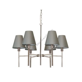 Elstead Lighting / Chandeliers / Lucerne 6 Brushed Nickel & Grey Shades