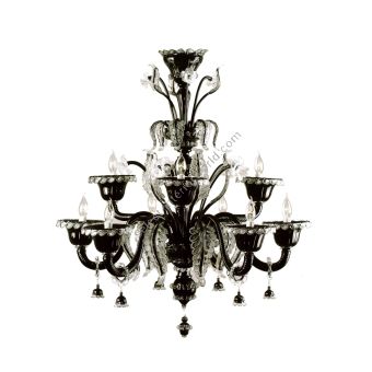 Italian Luxury Lighting / Chandeliers / Venetian Glass Black and White 9-Light V7413 009
