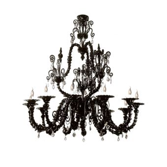 Italian Luxury Lighting / Chandeliers / Venetian Glass Black 12-Light V7416 012