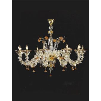 Italian Luxury Lighting / Chandeliers / Venetian Glass Amber 12-Light V7982 012