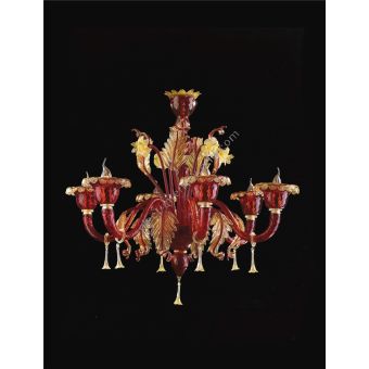 Italian Luxury Lighting / Chandeliers / Venetian Glass Red And Gold 6-Light V7991 006