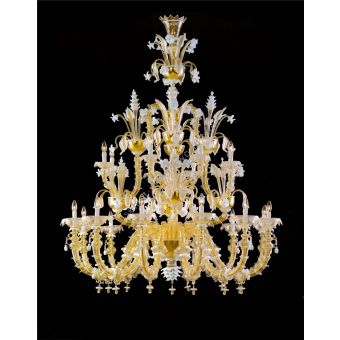 Italian Luxury Lighting / Chandeliers / Venetian Glass Gold And White 20-Light V8009 020