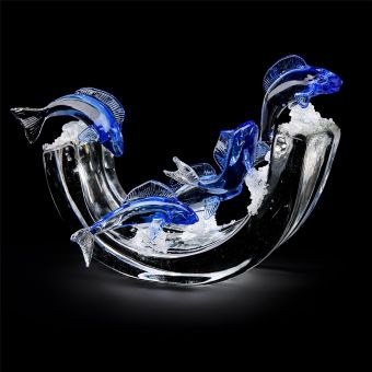 Italian Luxury Lighting / Abstract Sculptures / Wave With Fish in Murano Glass 6060 1 COL