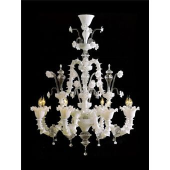 Italian Luxury Lighting / Chandeliers / Venetian Glass White 8-Light V7626 008