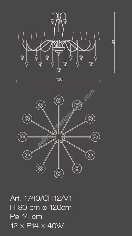 Il Paralume Marina / Chandelier 12 Lights In Polished Brass / 1740/CH12/V1