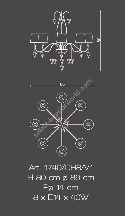 Il Paralume Marina / Chandelier 8 Lights In Brass / 1740/CH8/V1