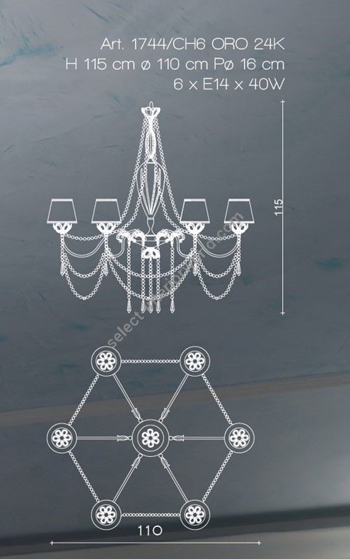 Il Paralume Marina / Chandelier / 1744/CH6 ORO 24K