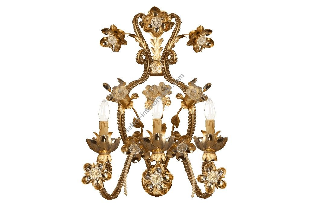 Mechini / Wall Lights / Murano Glass Clear Pearl Banding and Porcelain A270/3