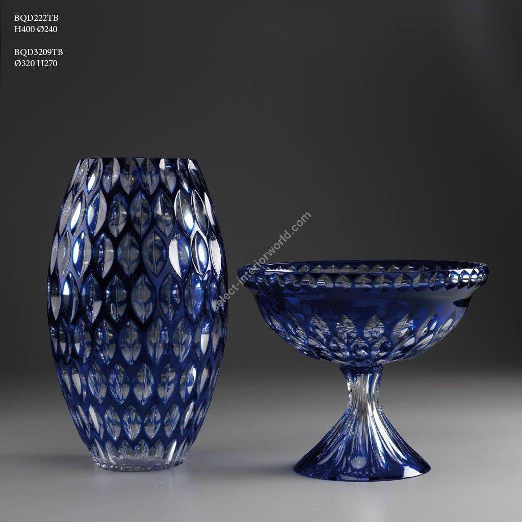 Italian Luxury Lighting / Vases / Blue Crystal 40 cm and Bowl 27 cm BQD222TB