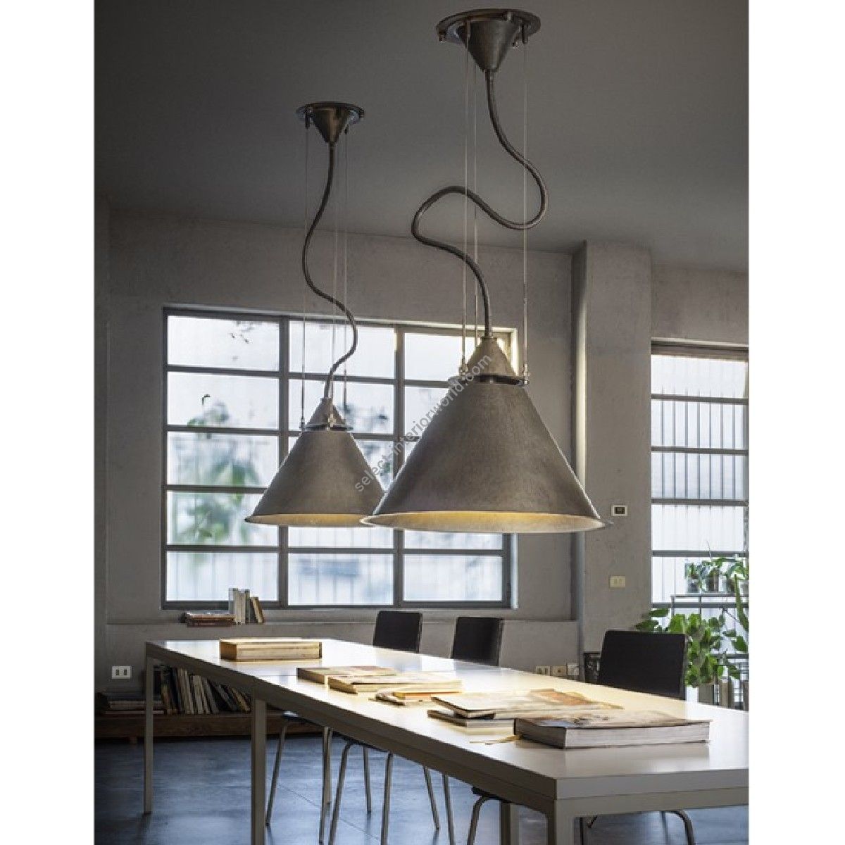Aldo Bernardi / Suspensions / Calà - Antiqued Steel Suspensions Lamps