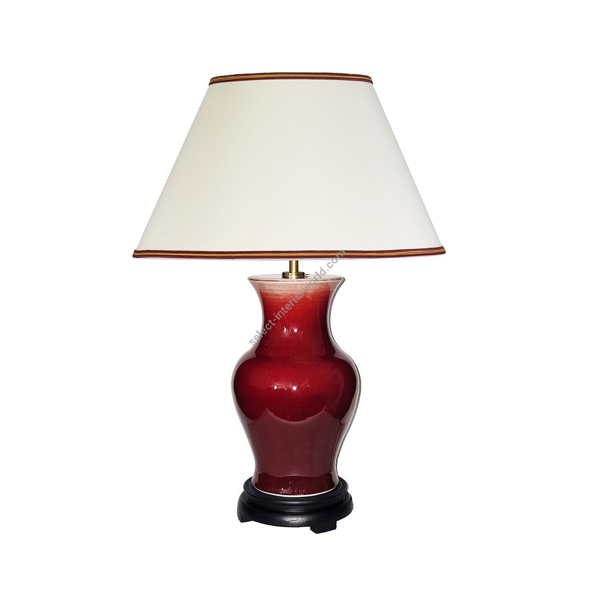 Elstead Lighting / Table Lamps / Majin Oxblood Red Jar 1 with Cream with Burgundy and Gold Soutach Trim Shade
