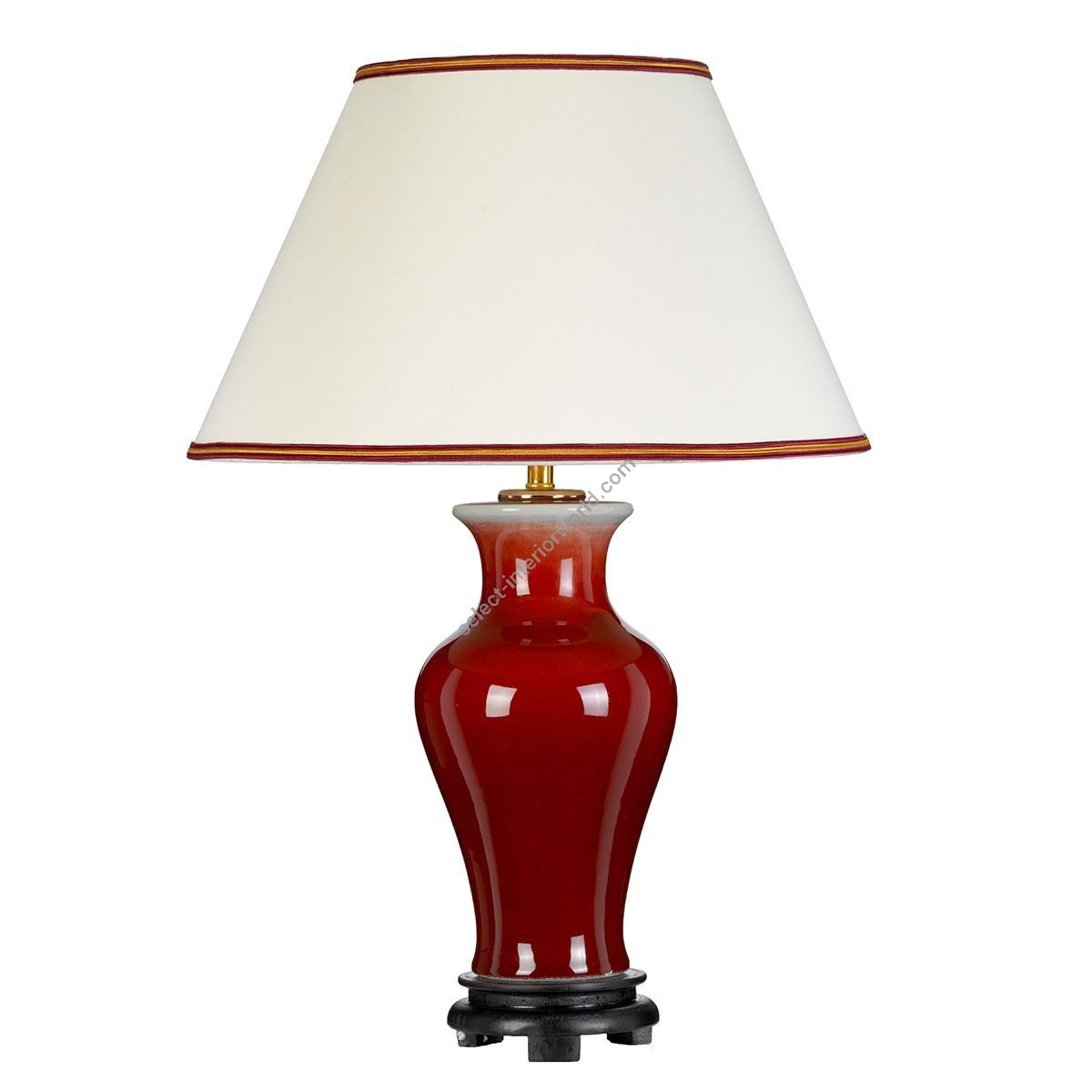 Elstead Lighting / Table Lamps / Majin 1 Oxblood with Cream Burgundy and Gold Trim Shade
