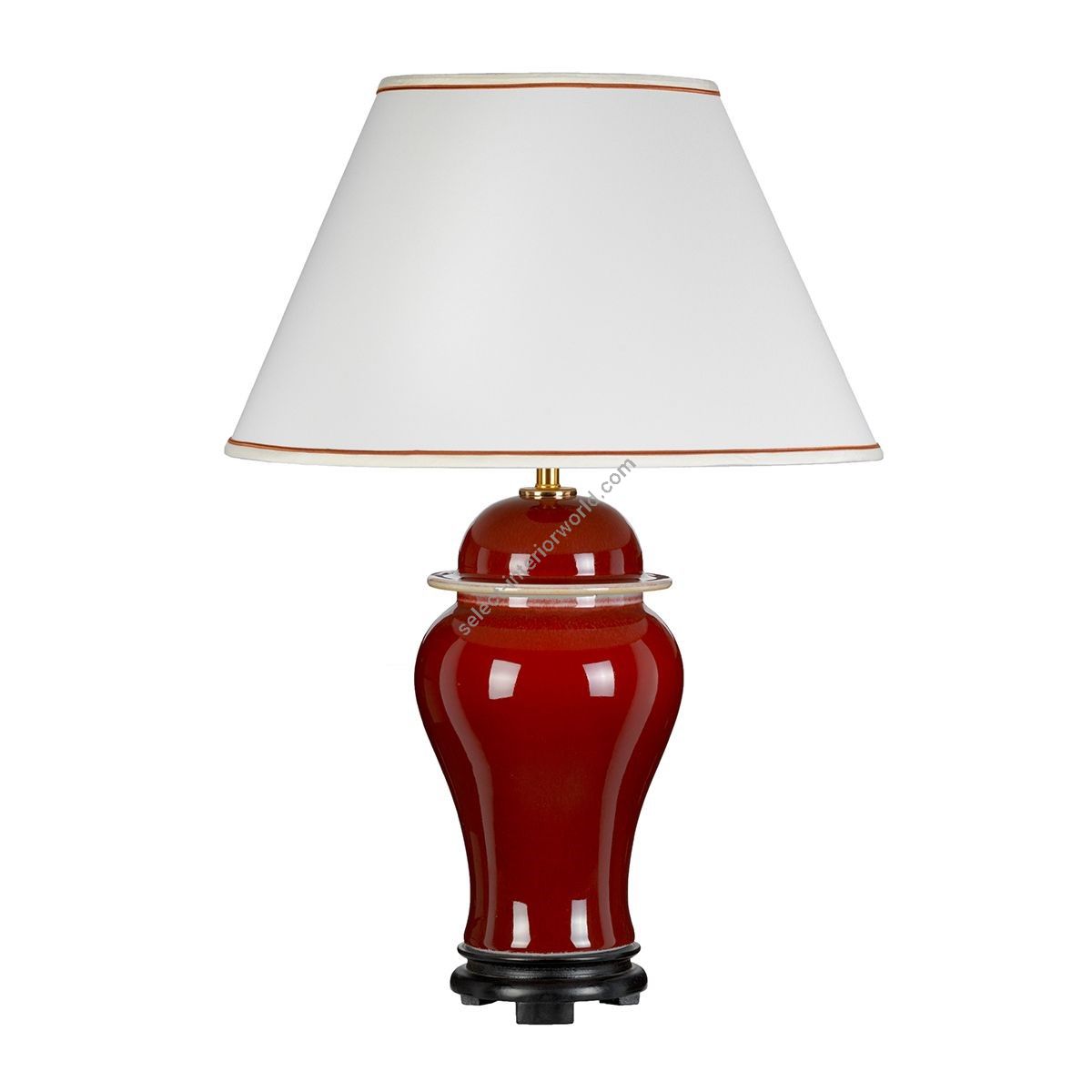Elstead Lighting / Table Lamps / Oxblood Temple Jar 1 Off-White with Ivory and Gold Trim Shade