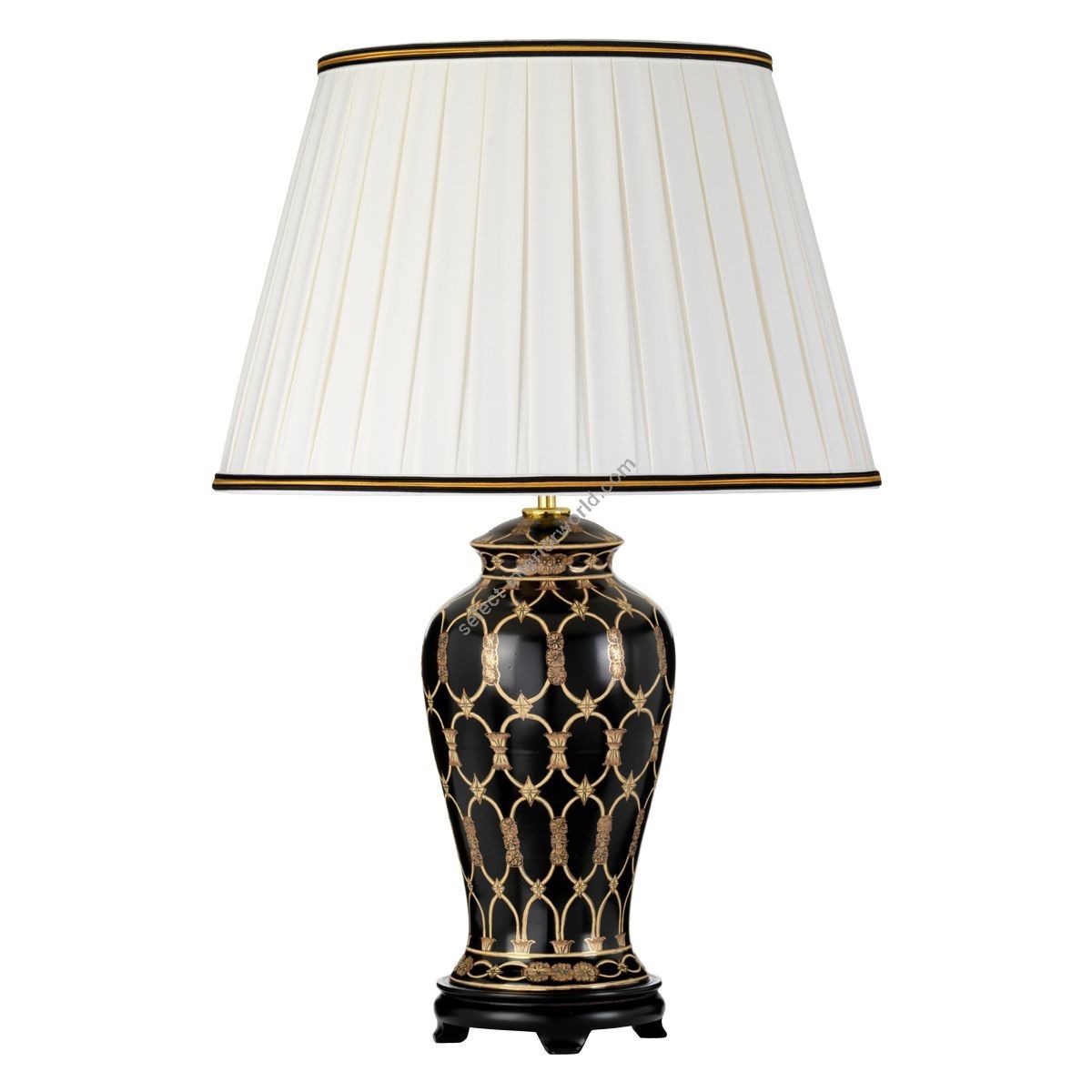 Elstead Lighting / Table Lamps / Taipei 1 with Ivory with Black and Gold Trim Shade