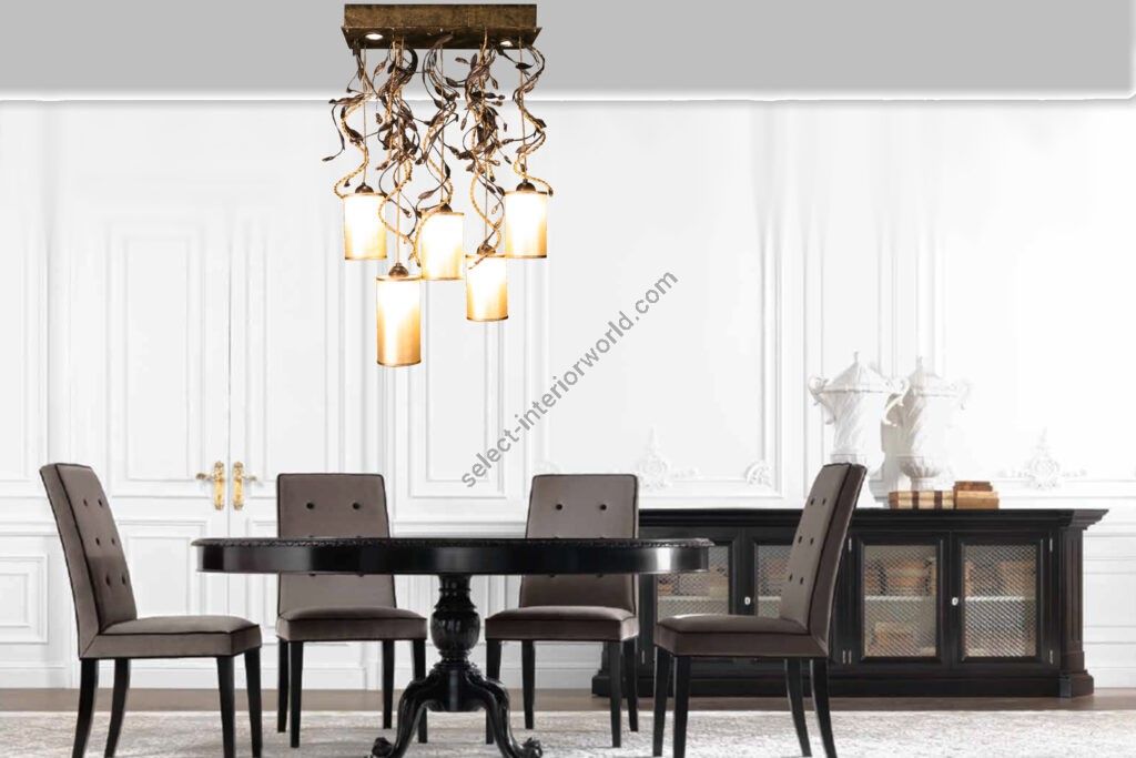 Mechini / Chandeliers / Clear Bohemian Crystal and Lamp Shades L-Braid-R/5+2 Gold