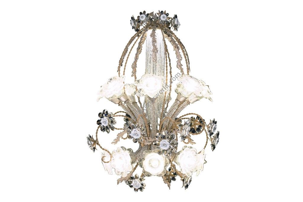 Mechini / Chandeliers / Coloured Bohemian Crystal & Murano Glass L-GIGLIO/16 Gold