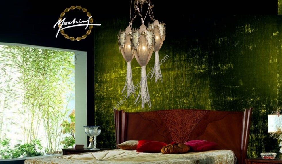 Mechini / Chandeliers / Clear Bohemian and Fabric Lampshade L-SCUDO/3 Brown