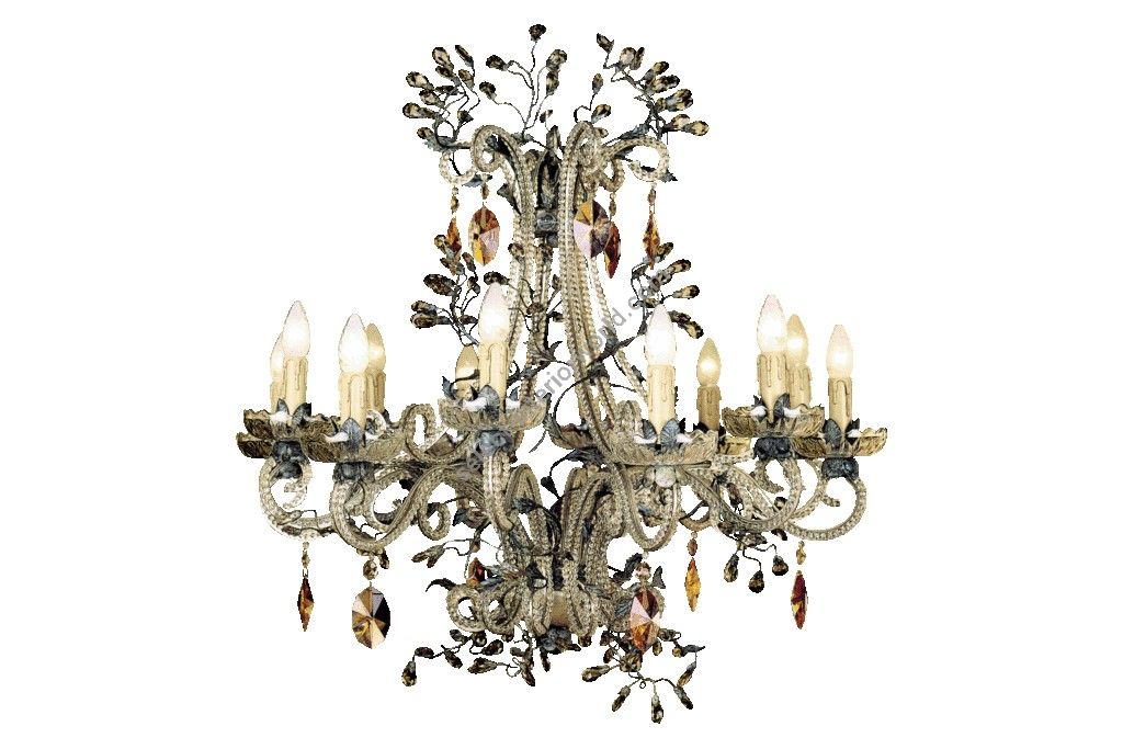 Mechini / Chandeliers / Chandelier with Coloured Bohemian Crystal & Clear Pearl Banding L256/12