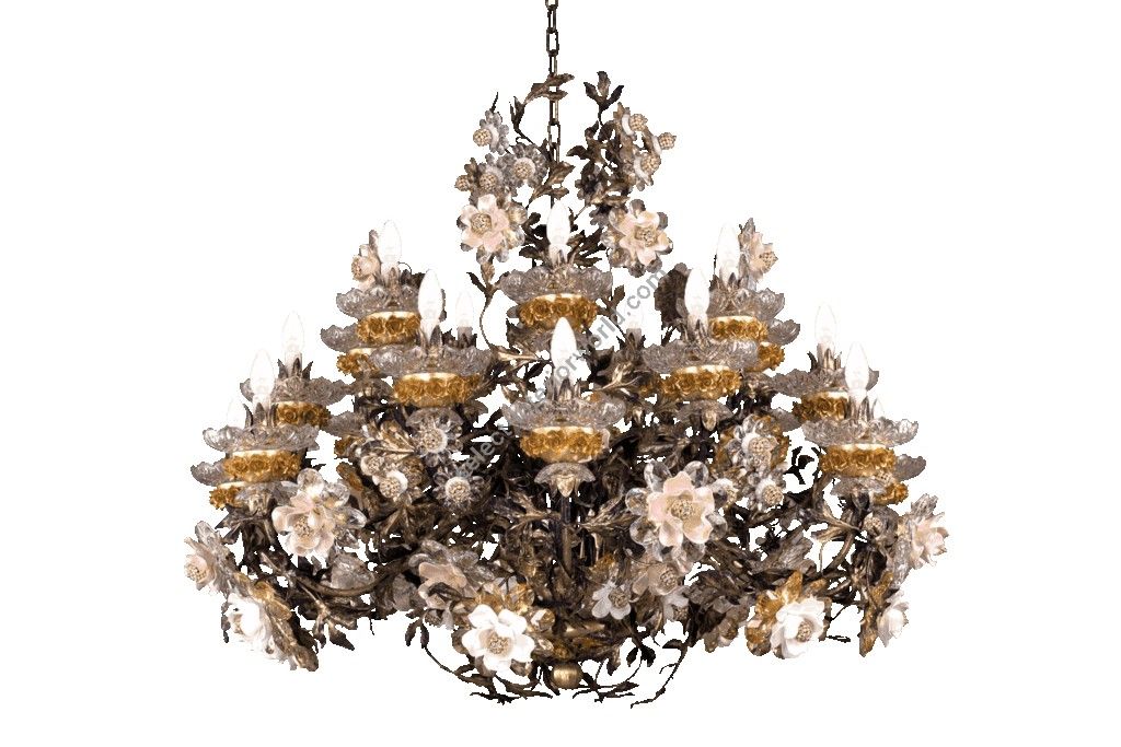 Mechini / Chandeliers / Clear Bohemian Crystal and Biscuit Ceramic L299/21 Gold