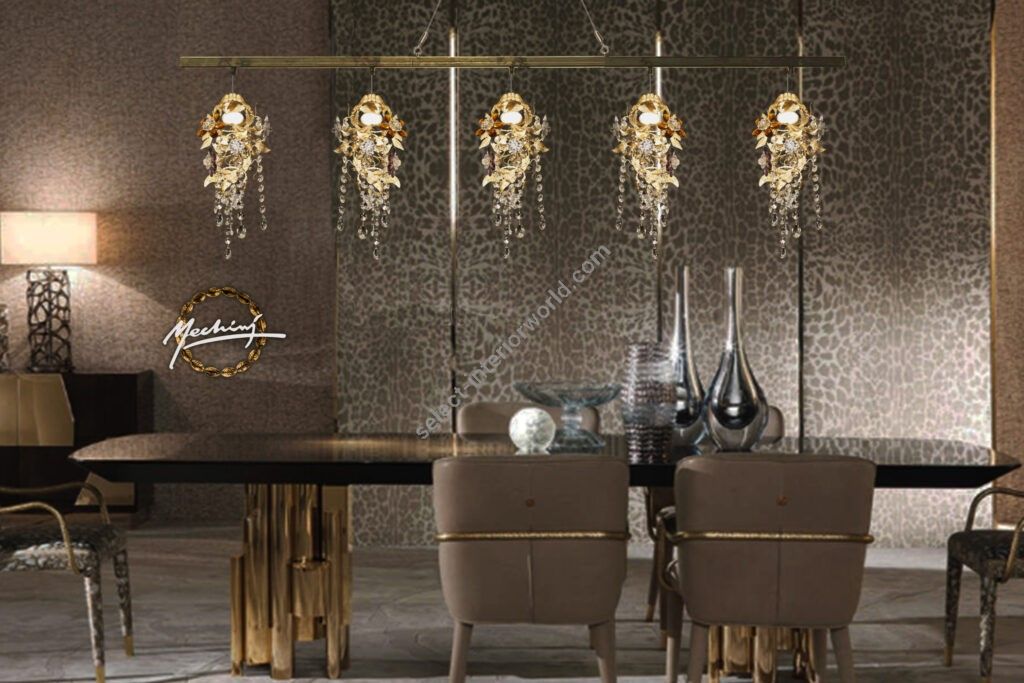 Mechini / Chandeliers / Wrought Iron with Clear Bohemian Crystal L299/5 Line