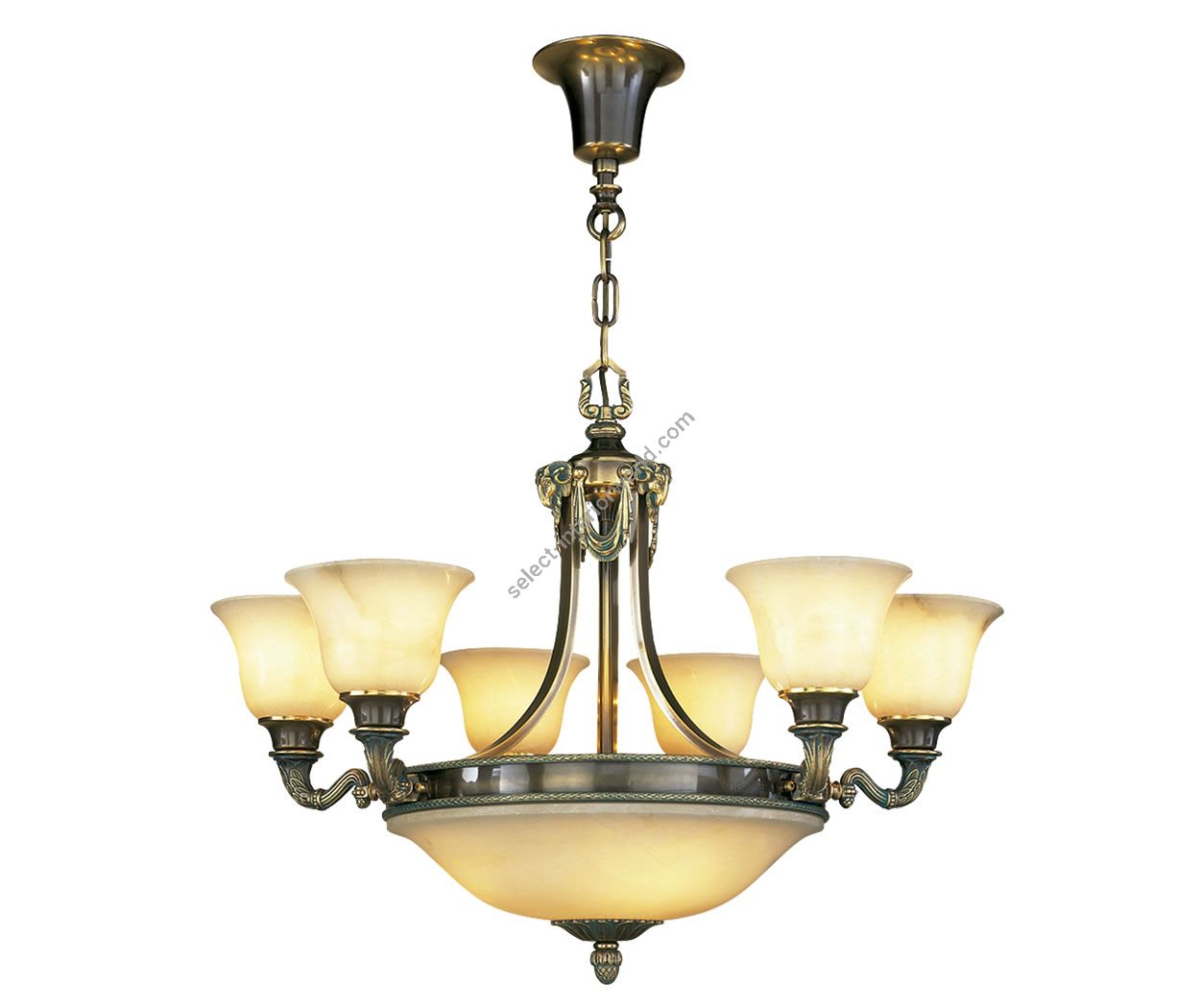 Mariner / Decorative Bronze Chandelier, With Alabaster Dome and Shades / 18696