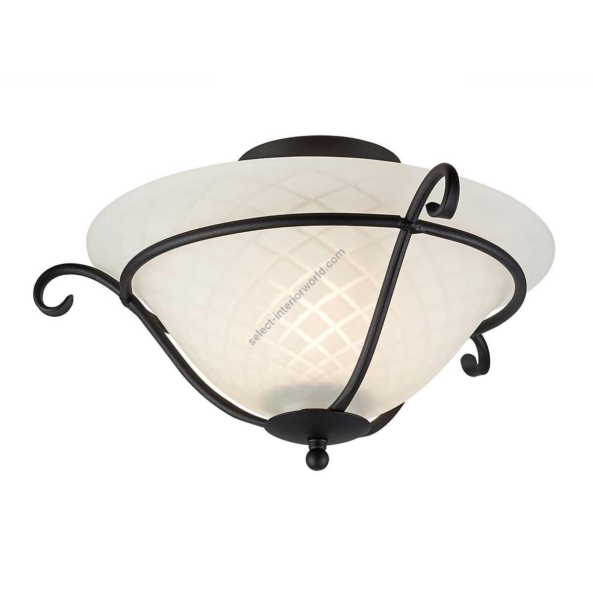 Elstead Lighting / Ceiling Lights / Torchiere Flush Black & Opal Etched Glass