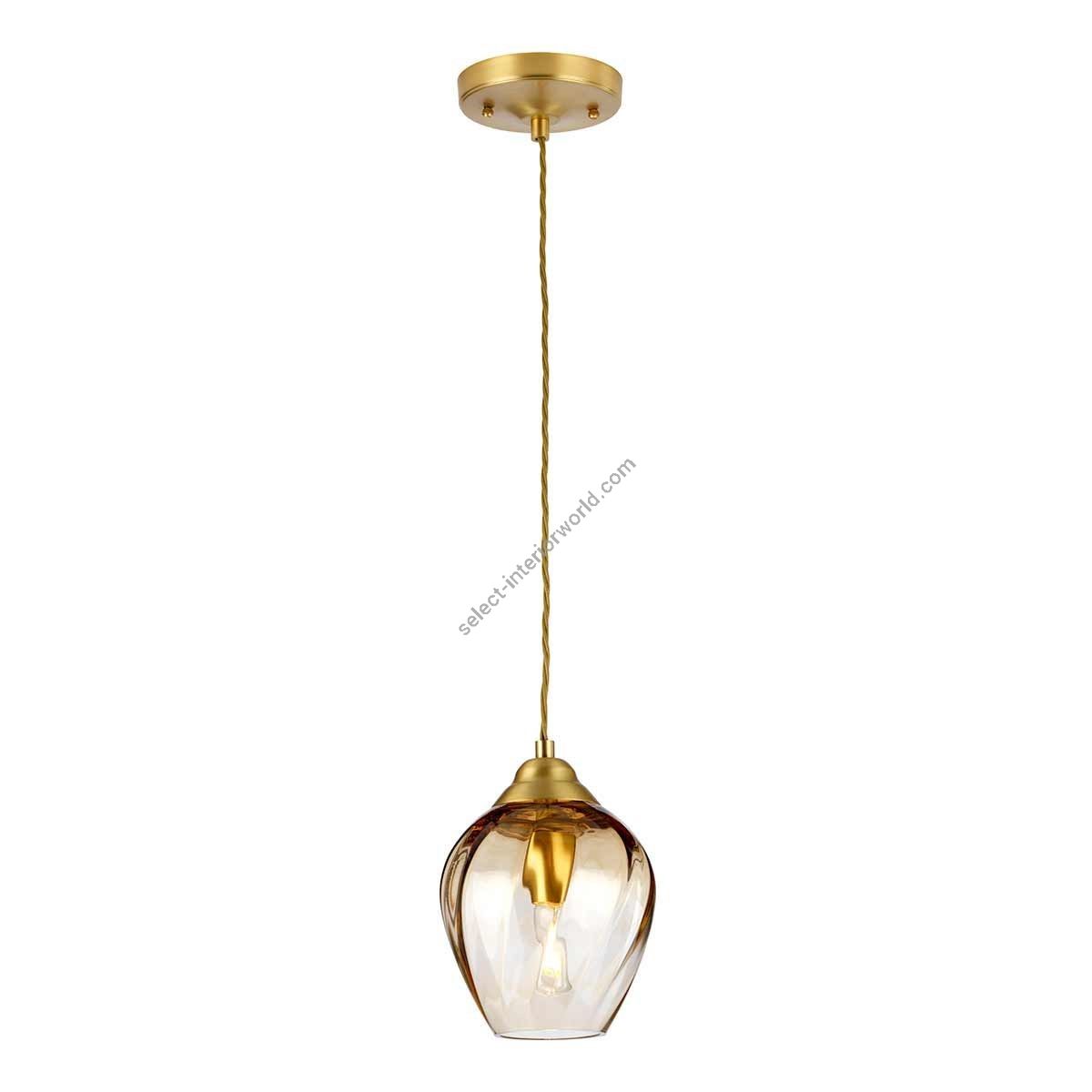 Elstead Lighting / Pendant Lights / Tiber Brushed Brass & Amber Glass