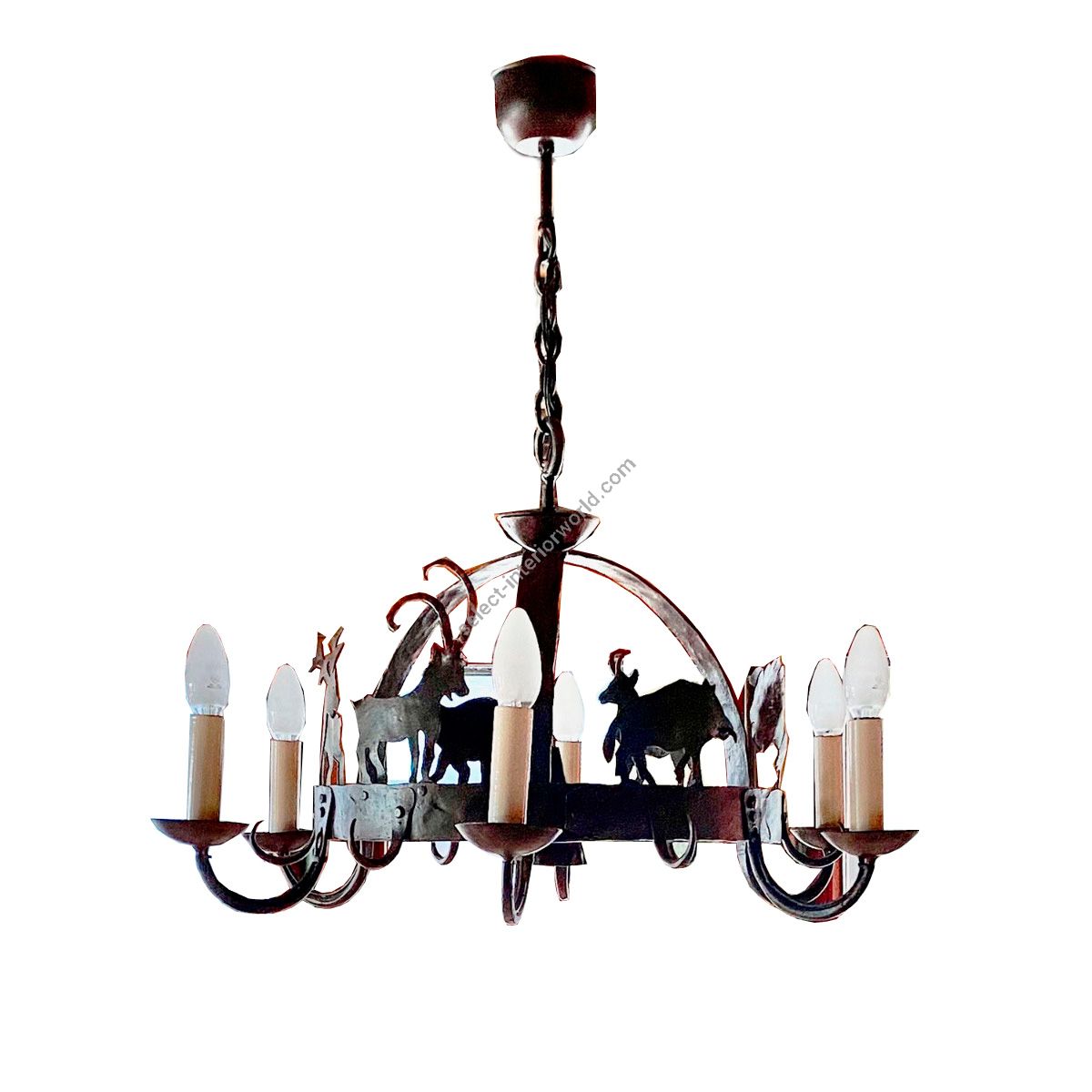 Robers Leuchten / Chandelier with silhouettes Wild Animals / Rustic Wrought Iron