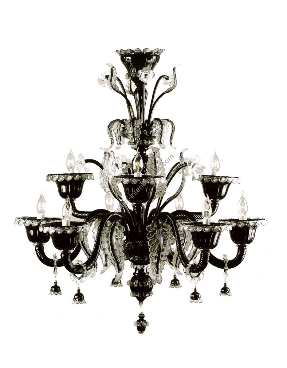 Italian Luxury Lighting / Chandeliers / Venetian Glass Black and White 9-Light V7413 009