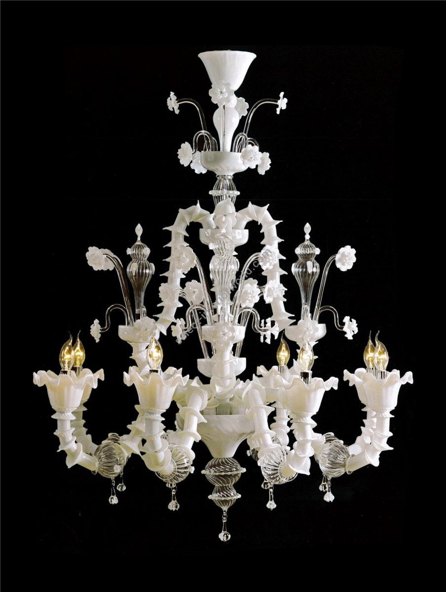 Italian Luxury Lighting / Chandeliers / Venetian Glass White 8-Light V7626 008