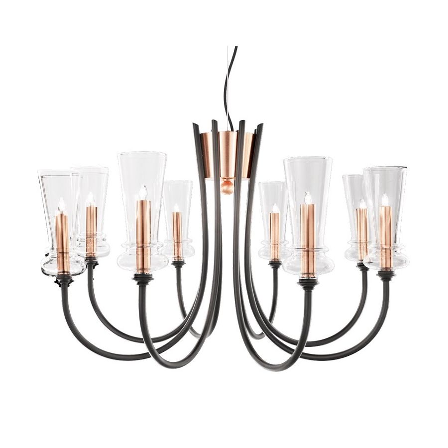 Chandelier / Brushed Copper – Matt Black Finish / Transparent Glass