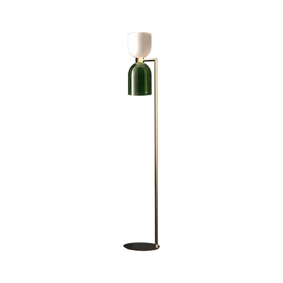 Floor lamp / Brushed Gold finish / White and Green glass