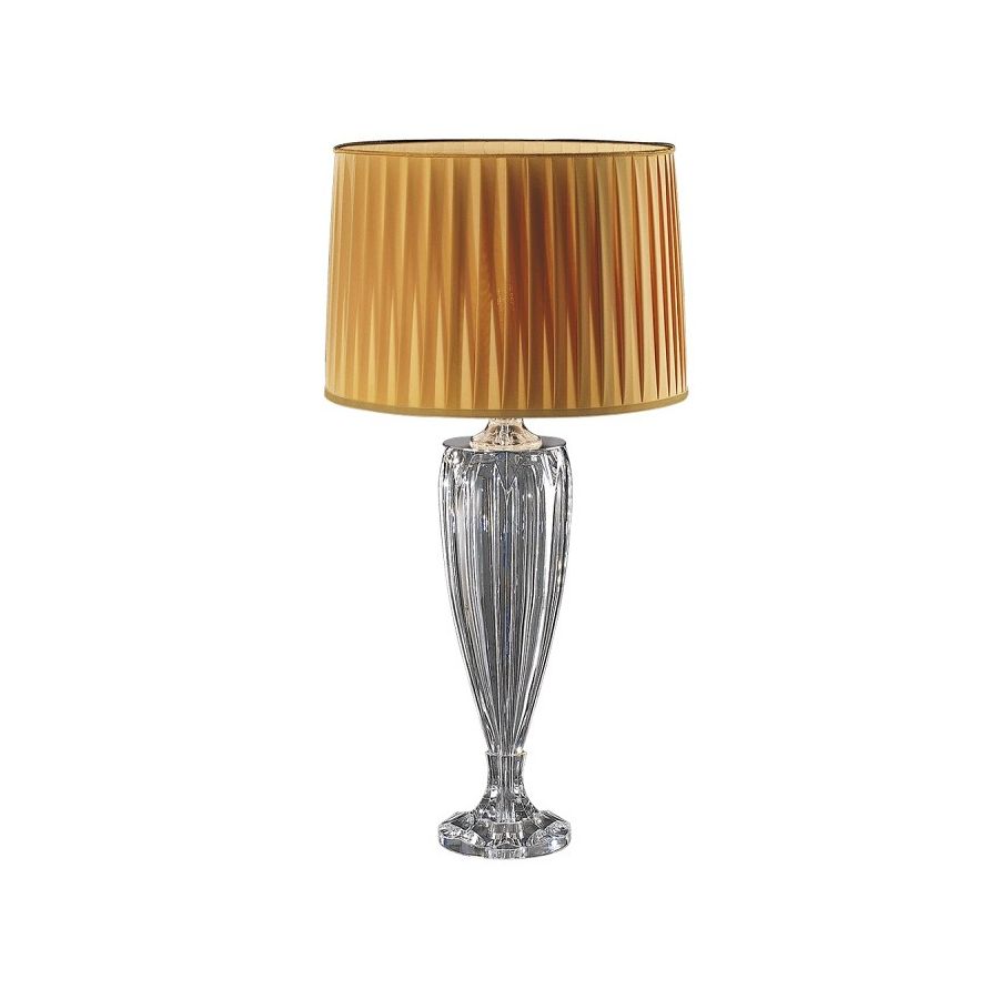 Table lamp / Chrome finish / Organza-amber fabric lampshade / Transparent glass