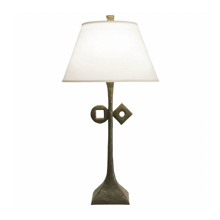 Natural patina finish / White linen lamp shade / With symbol