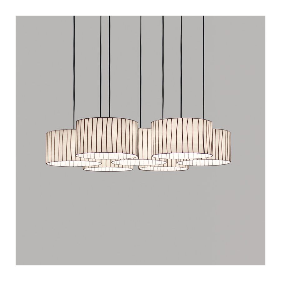 White lampshade / Black cable / 7 lights (cm.: 250 (H1/18+H2/232) x 110 x 110 / inch.: 98.4" (H1/7.1"+H2/91.3) x 43.3" x 43.3")