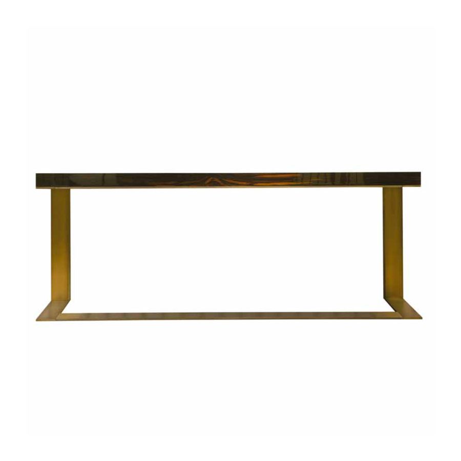Finish Gloss brass plated metal base, Top Makassar ebony 