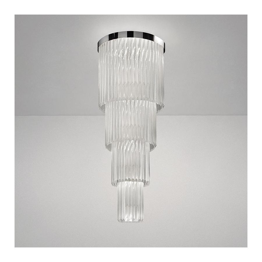 Chrome finish / Clear glass colour / Cut T30 type of glass / 15 lights (cm.: 168 x 65 x 65 / inch.: 66.14" x 25.59" x 25.59")