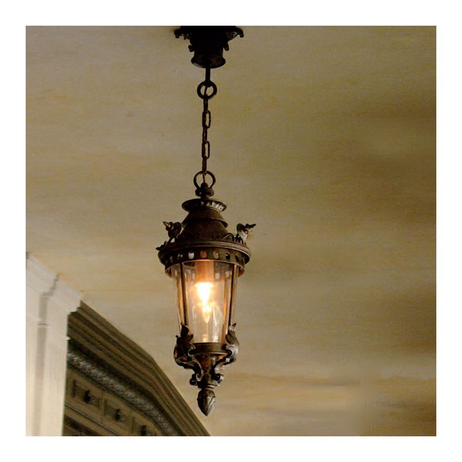 Suspension lamp with chain, outdoor, IP 44, Patina finish
